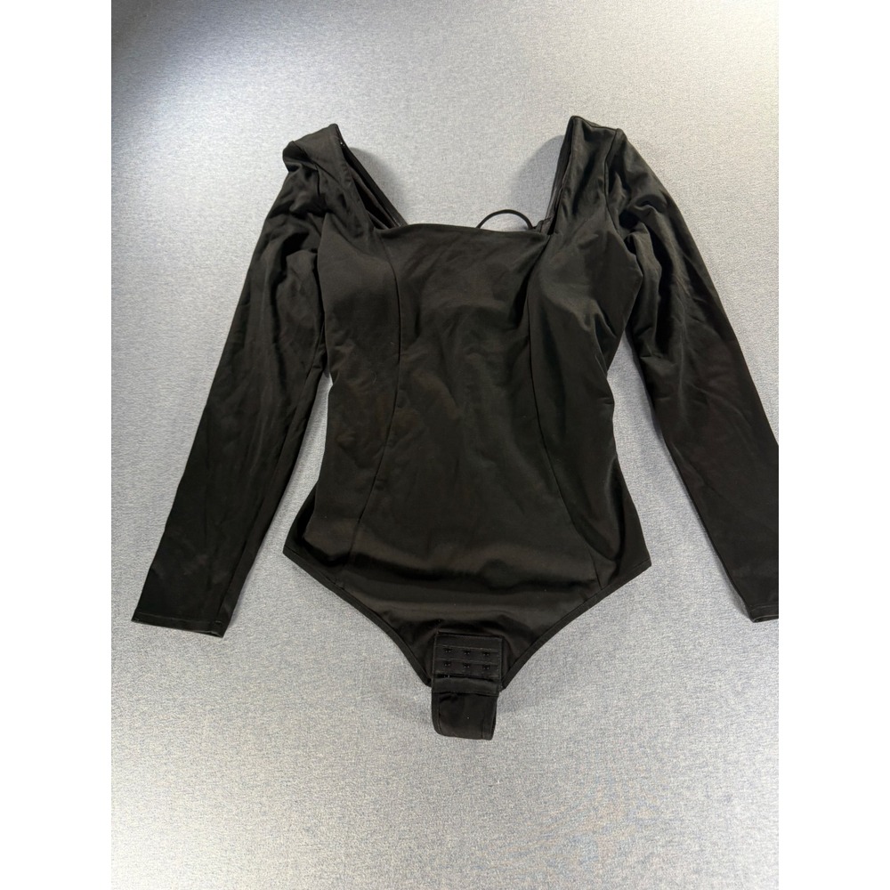 TA3 Black Long Sleeve Lace Up Back Square Neck Bodysuit XL